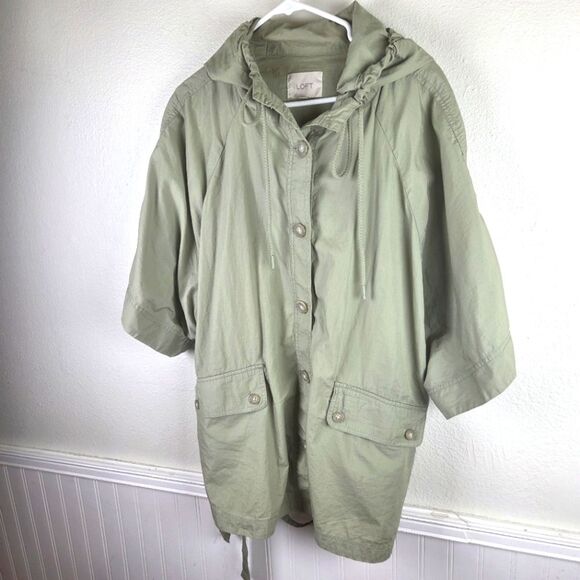 Women's LOFT Light Green Hooded Cotton Lightweight Jacket Size XL - Picture 5 of 11